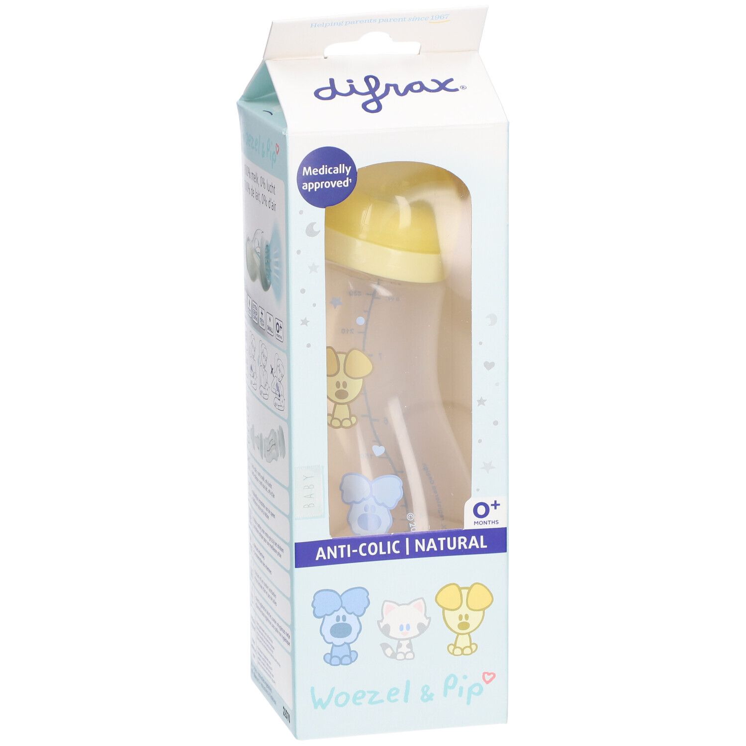 Difrax® Biberon S Natural anti-colique - Woezel & Pip 6+ mois 250 ml