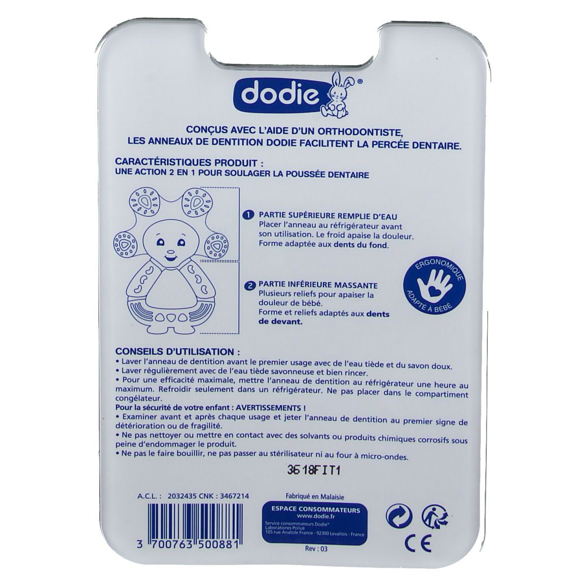 Anneau de Dentition Réfrigéré Dodie 2-En-1 Bleu/Vert 6Mois+