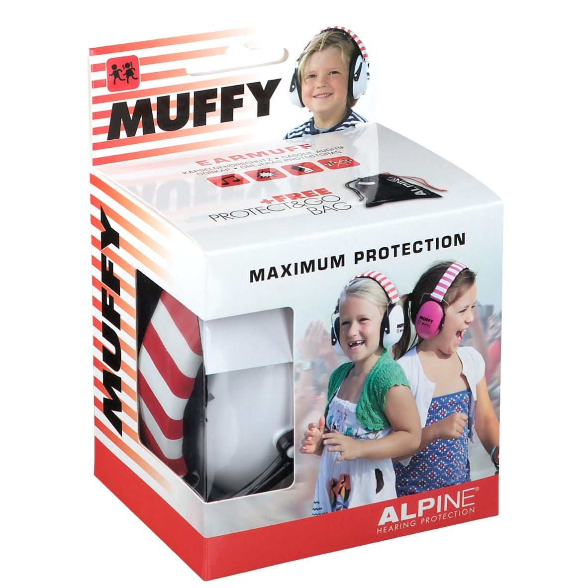 ALPINE® Muffy Kids Casque anti-bruit Blanc-Rouge