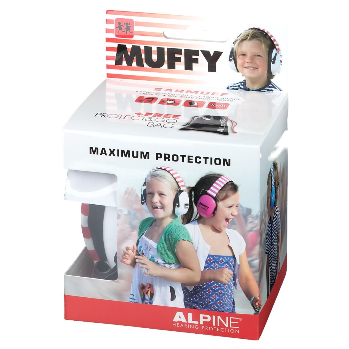 ALPINE® Muffy Kids Casque anti-bruit Blanc-Rouge