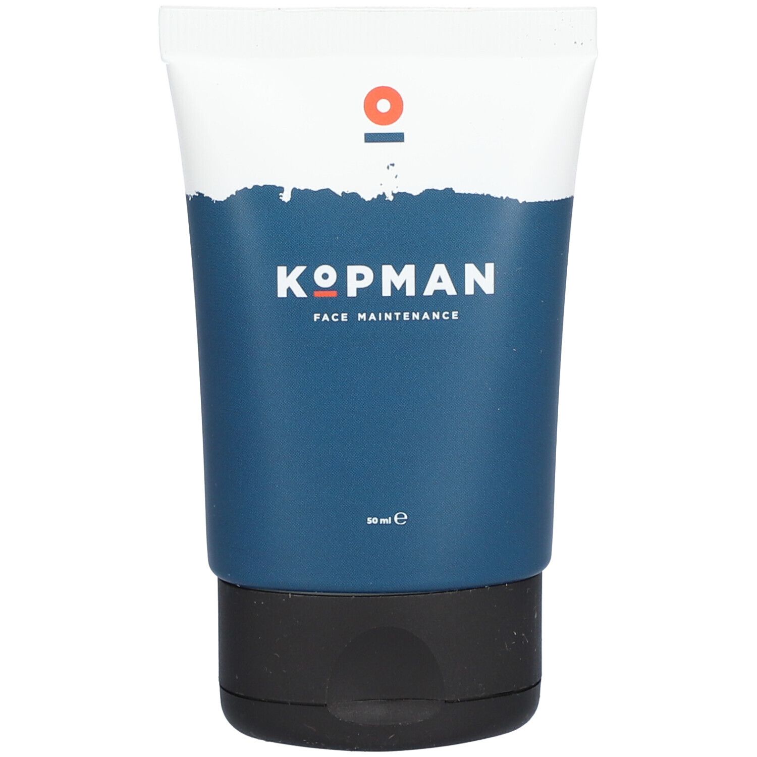 Tube de crème pour le visage Kopman avec bouchon noir et design bleu et blanc.