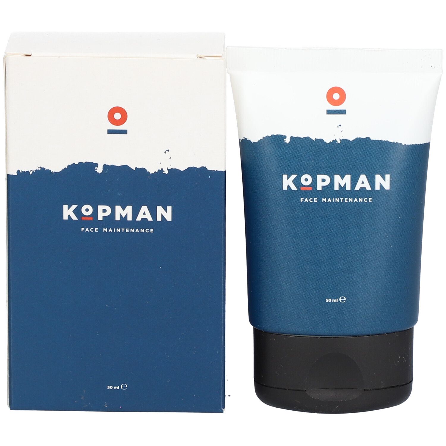 Tube de crème pour le visage Kopman et sa boîte d'emballage côte à côte.