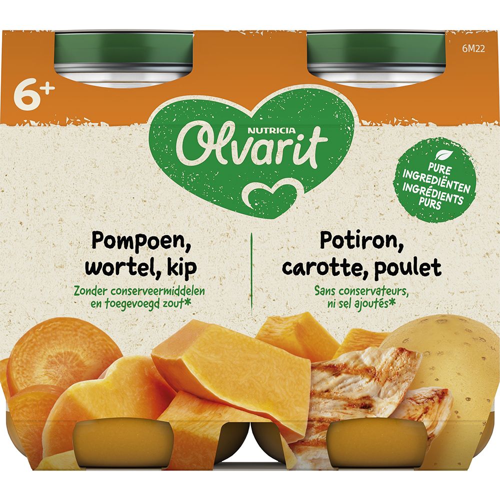 Olvarit | Petit Pot | Repas Bébé Dès 6 Mois | Poulet Citrouille Carotte