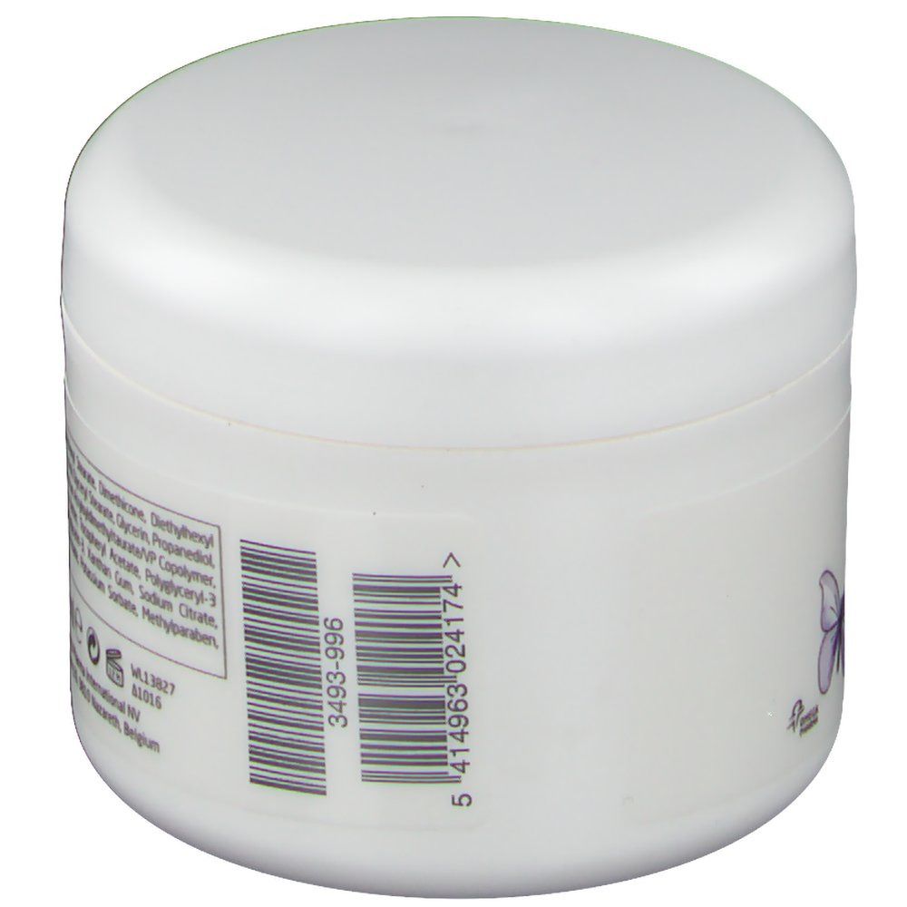 Pot blanc avec couvercle. Code-barres et texte. Logo trèfle.