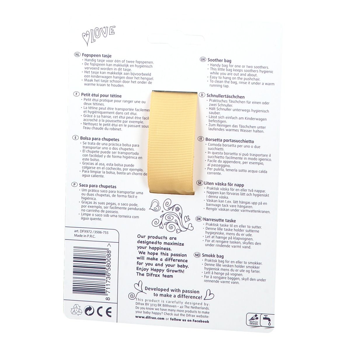 Difrax® Petit étui pour sucette - d'Or