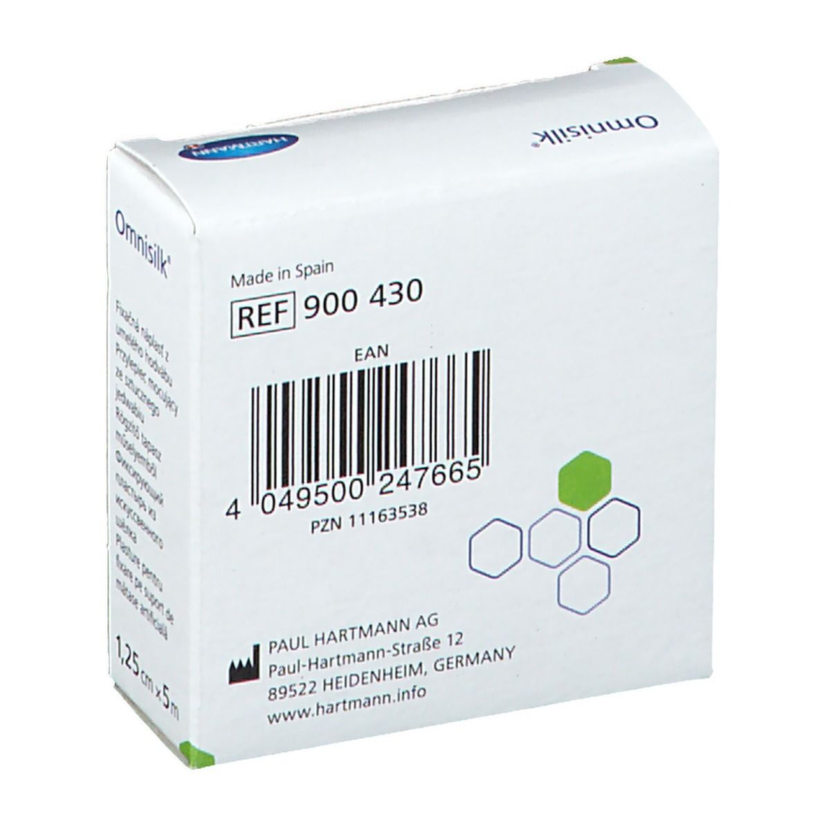 Dos de l'emballage Omnisilk. Code-barres, référence et informations fabricant. Nom du produit non visible.