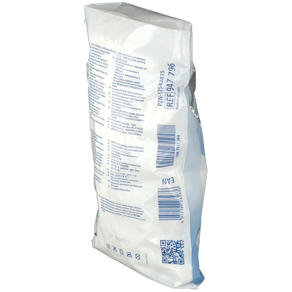 Vue latérale de l'emballage MoliCare Premium Fixpants. Code-barres, numéro de référence et code QR visibles.