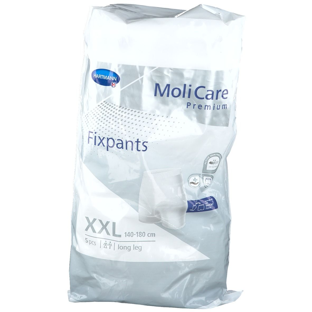 Paquet de MoliCare Premium Fixpants XXL. Contient 5 pièces. Taille 140-180 cm. Marque Hartmann.
