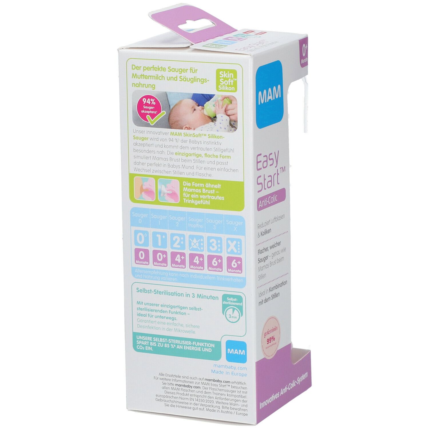 MAM Biberon Anti-Colique 260 ml Fille 0 Mois +  (Couleur non sélectionnable)