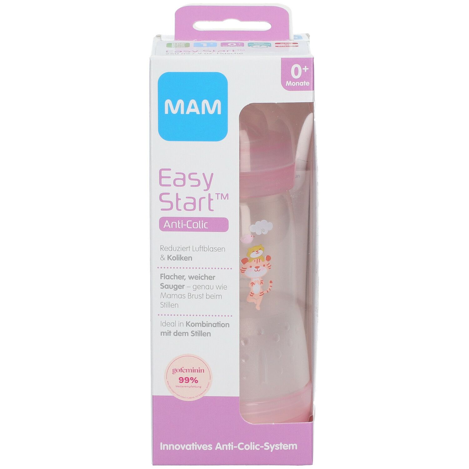 MAM Biberon Anti-Colique 260 ml Fille 0 Mois +  (Couleur non sélectionnable)