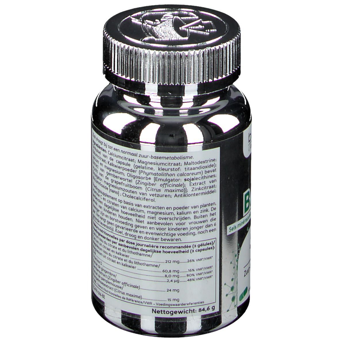 Dos du flacon. Contient ingrédients et informations nutritionnelles. Marque Biocyte. Poids net : 64,6 g.