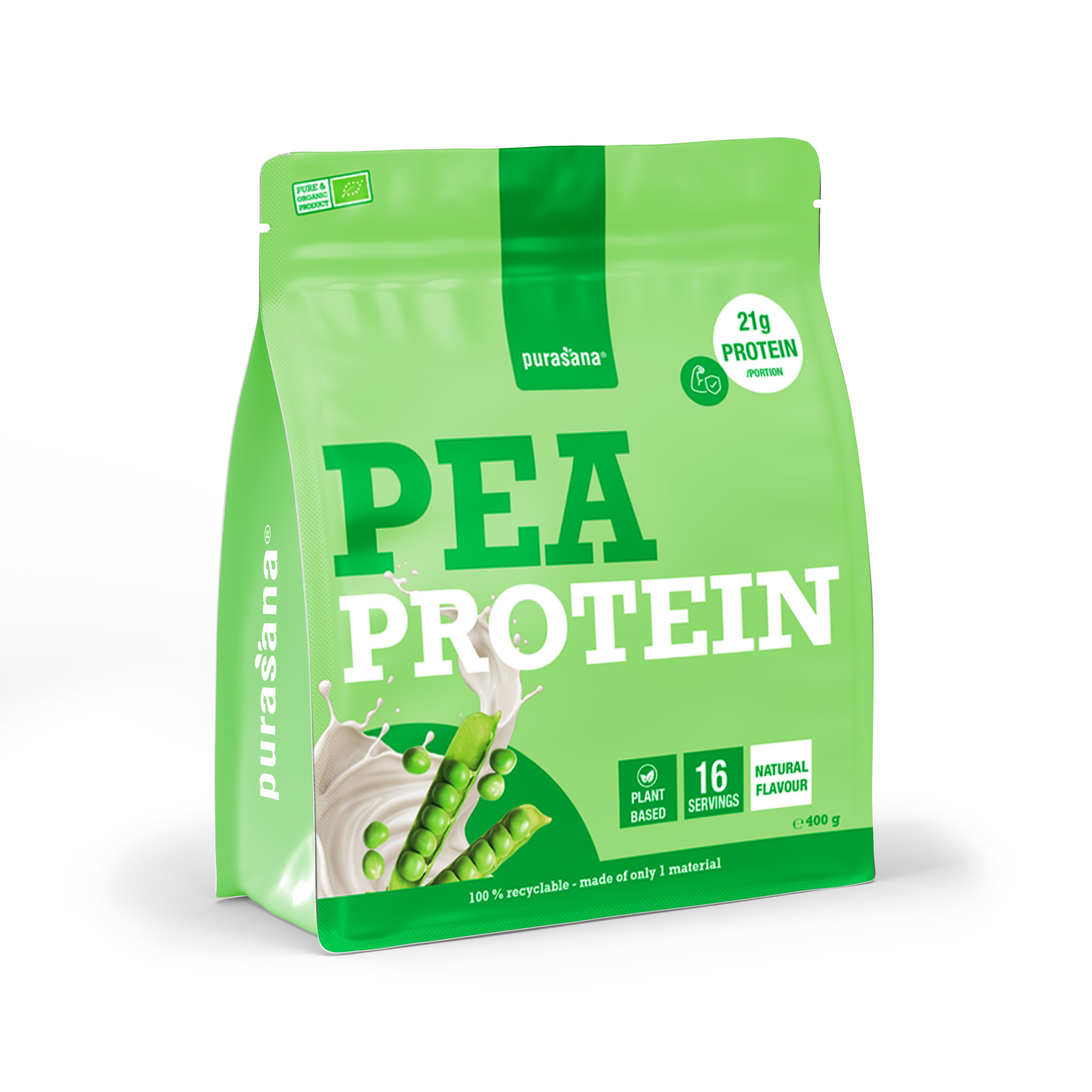 Sachet Purasana Protéine de Pois, 21g protéine par portion, 16 portions, 100% vegan.