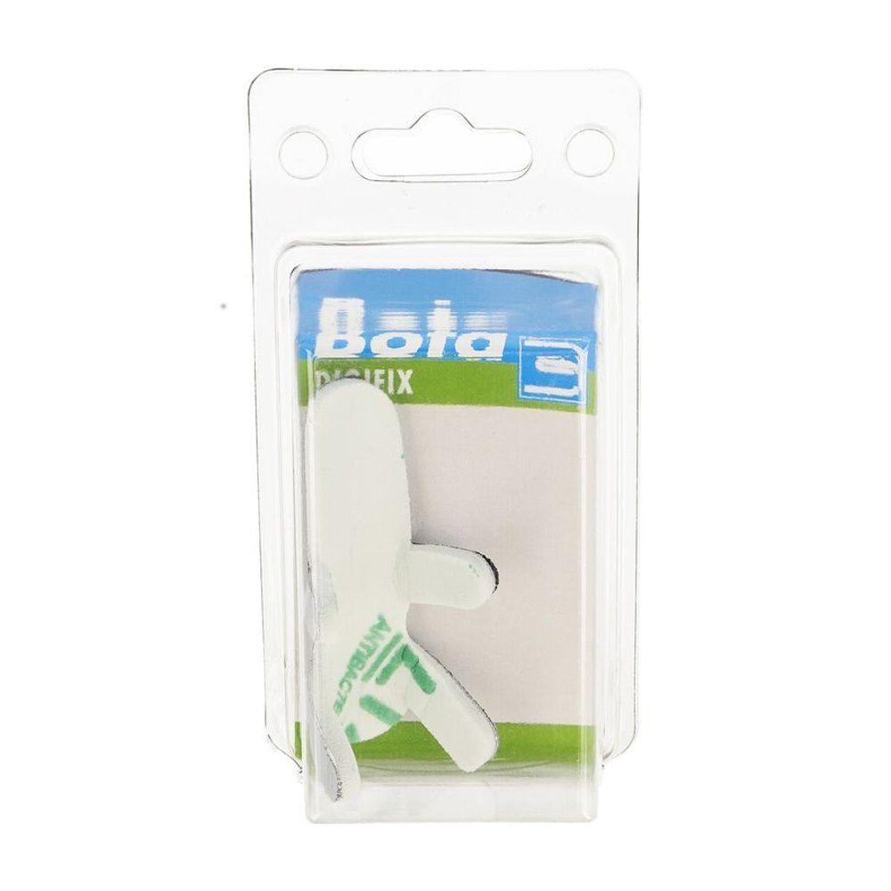 Emballage. Emballage blister transparent avec produit. Inscription : Bota DIGIFIX. Produit blanc avec marquage vert. Pour les doigts.