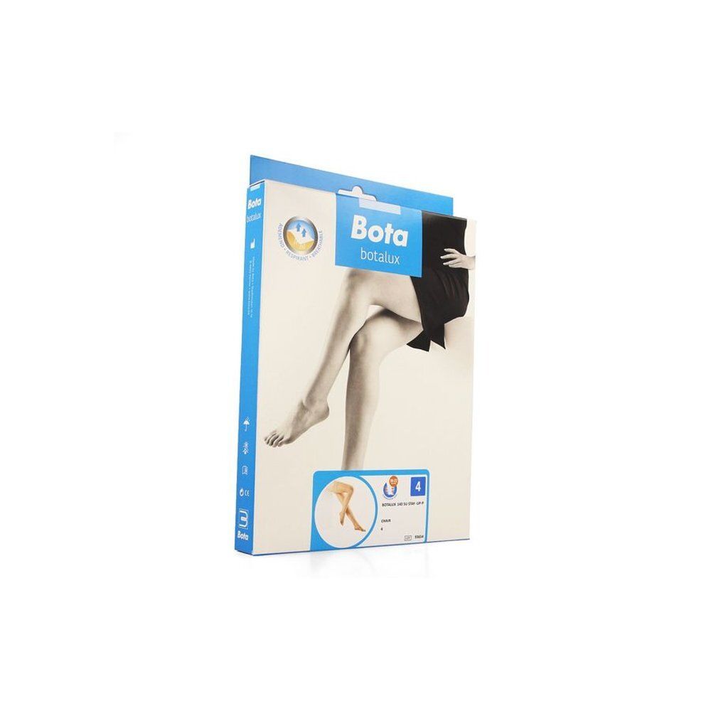 Bota botlux 140 SU Stay-Up Taille 3. Emballage avec image de jambes. Emballage bleu et blanc avec logo.