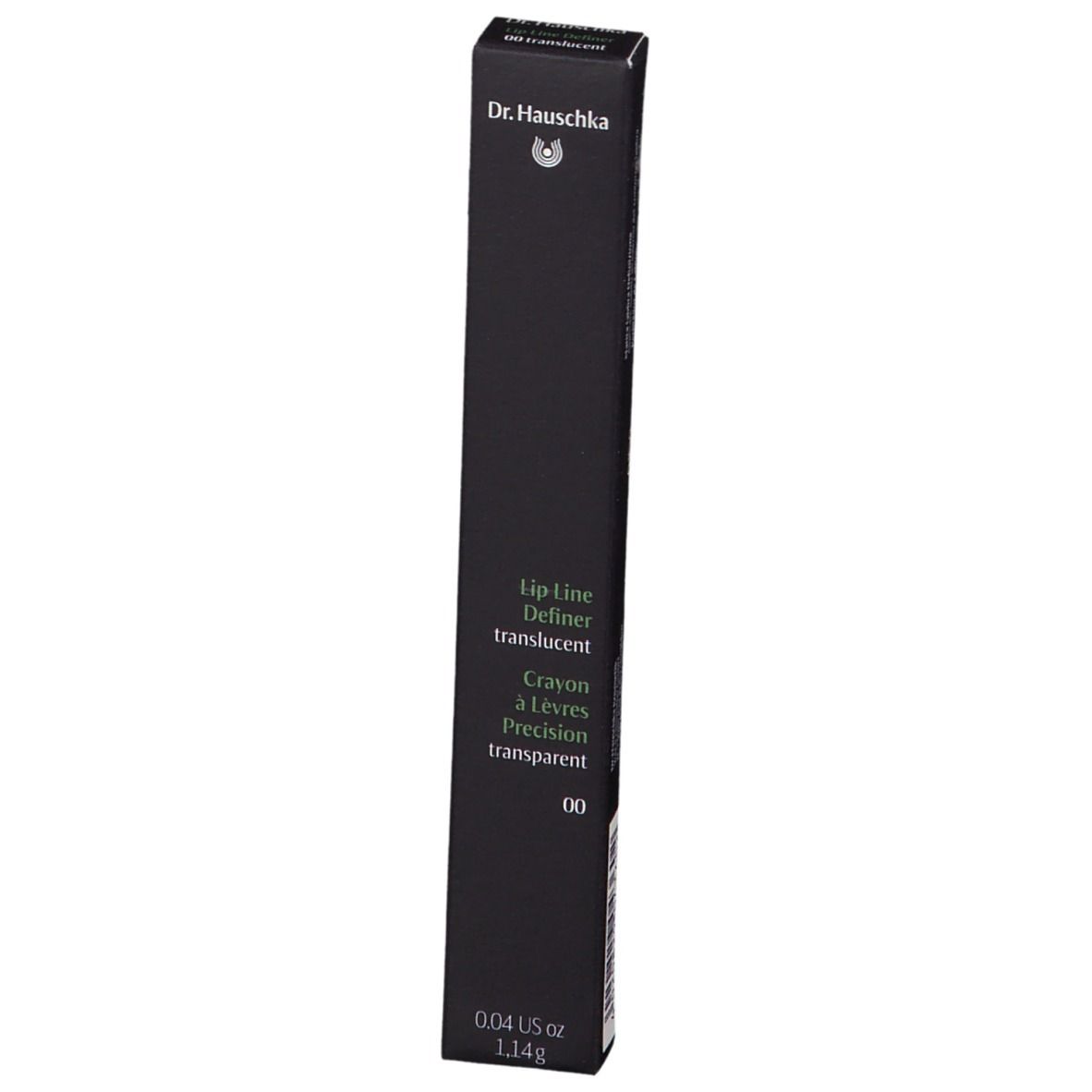 Emballage noir avec nom du produit: Lip Line Definer transparent 00. Marque: Dr. Hauschka. Poids: 1.14g.