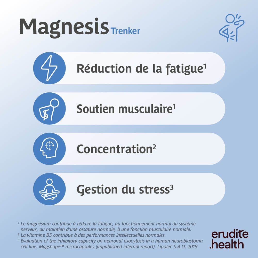 Boîte Trenker Magnesis de 30 gélules, Magnésium liposomial et vitamines B.