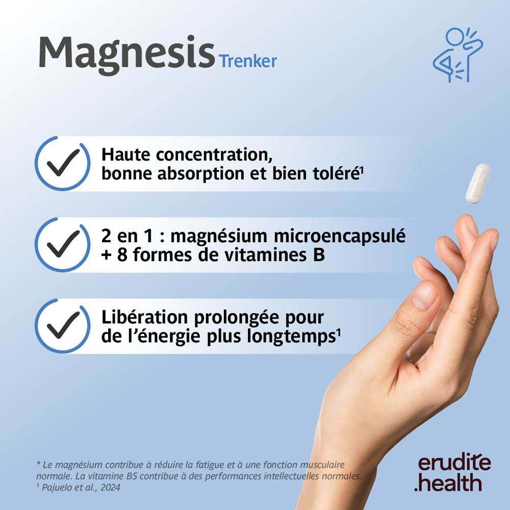 Boîte Trenker Magnesis de 30 gélules, Magnésium liposomial et vitamines B.