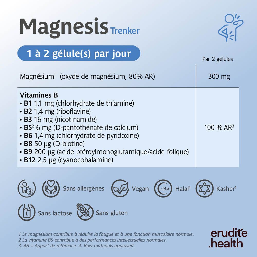 Boîte Trenker Magnesis de 30 gélules, Magnésium liposomial et vitamines B.