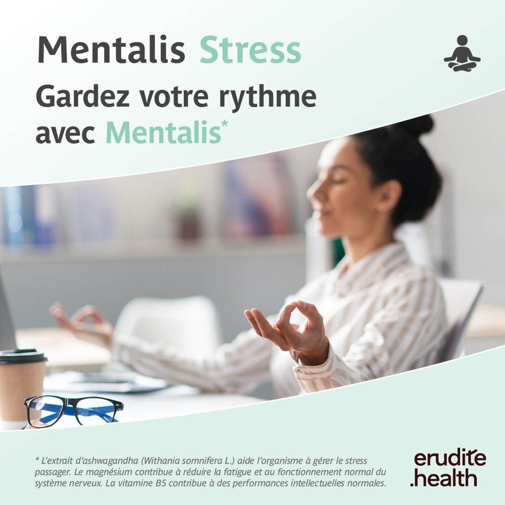 Boîte de Mentalis Stress 120 gélules, Ashwagandha, Magnésium et Vitamines B.