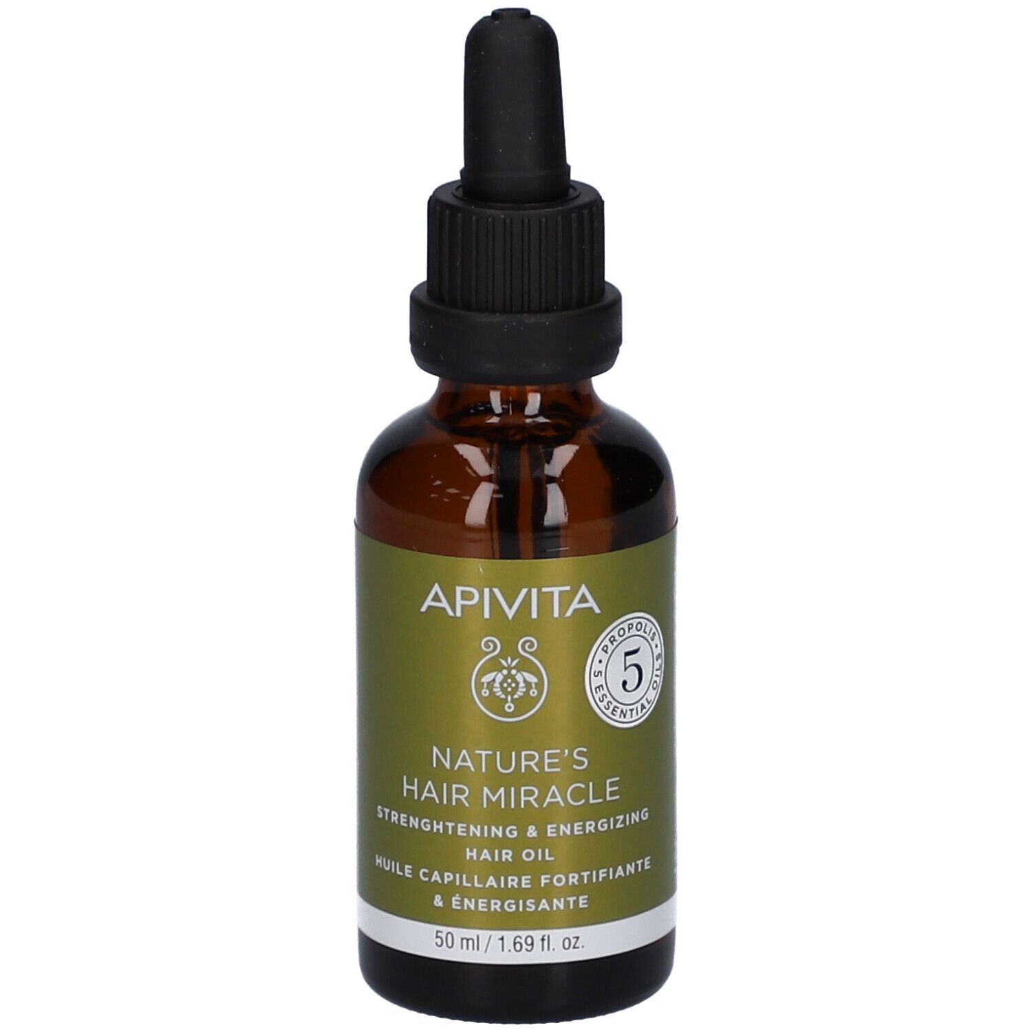 Apivita Nature's Hair Miracle huile capillaire dans un flacon en verre brun avec pipette. 50 ml.