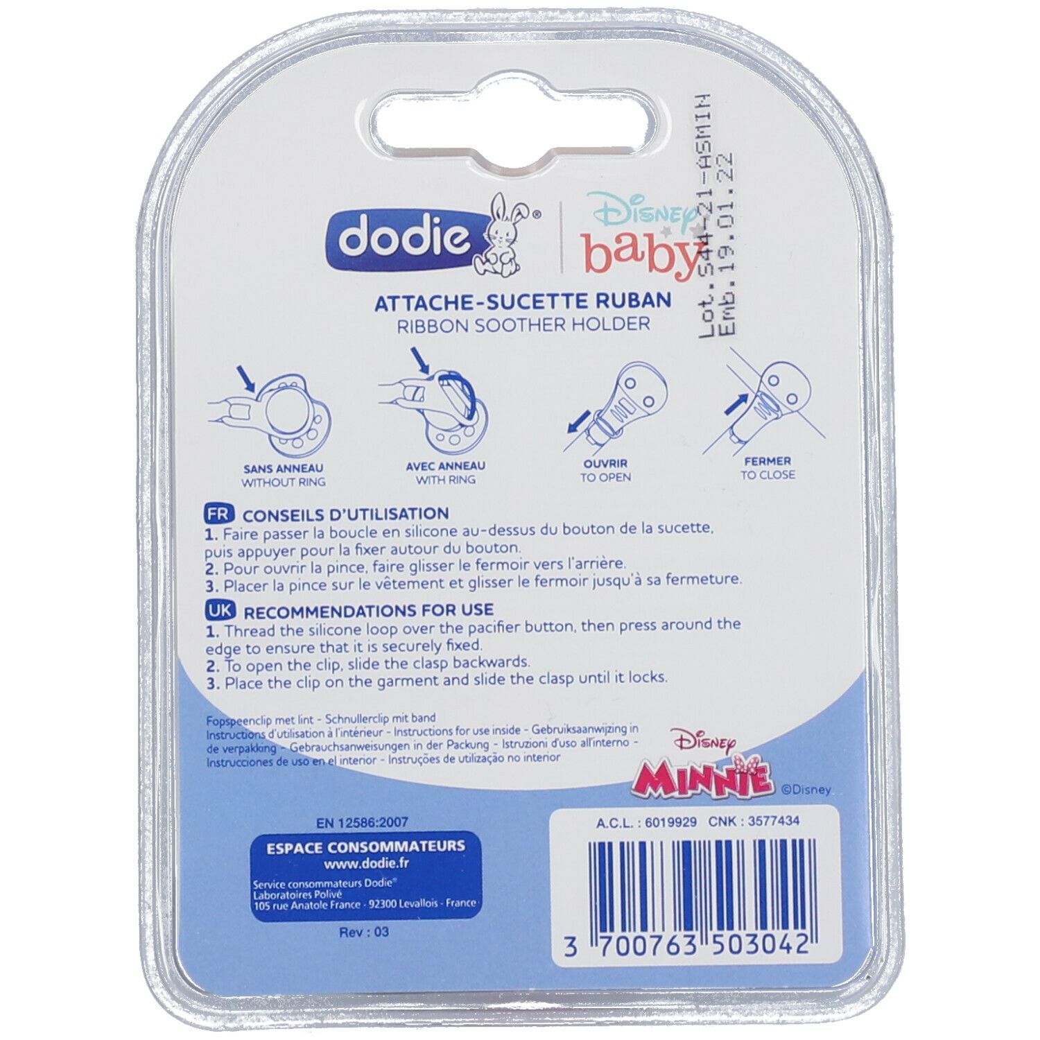 dodie® Attache-sucette ruban Minnie