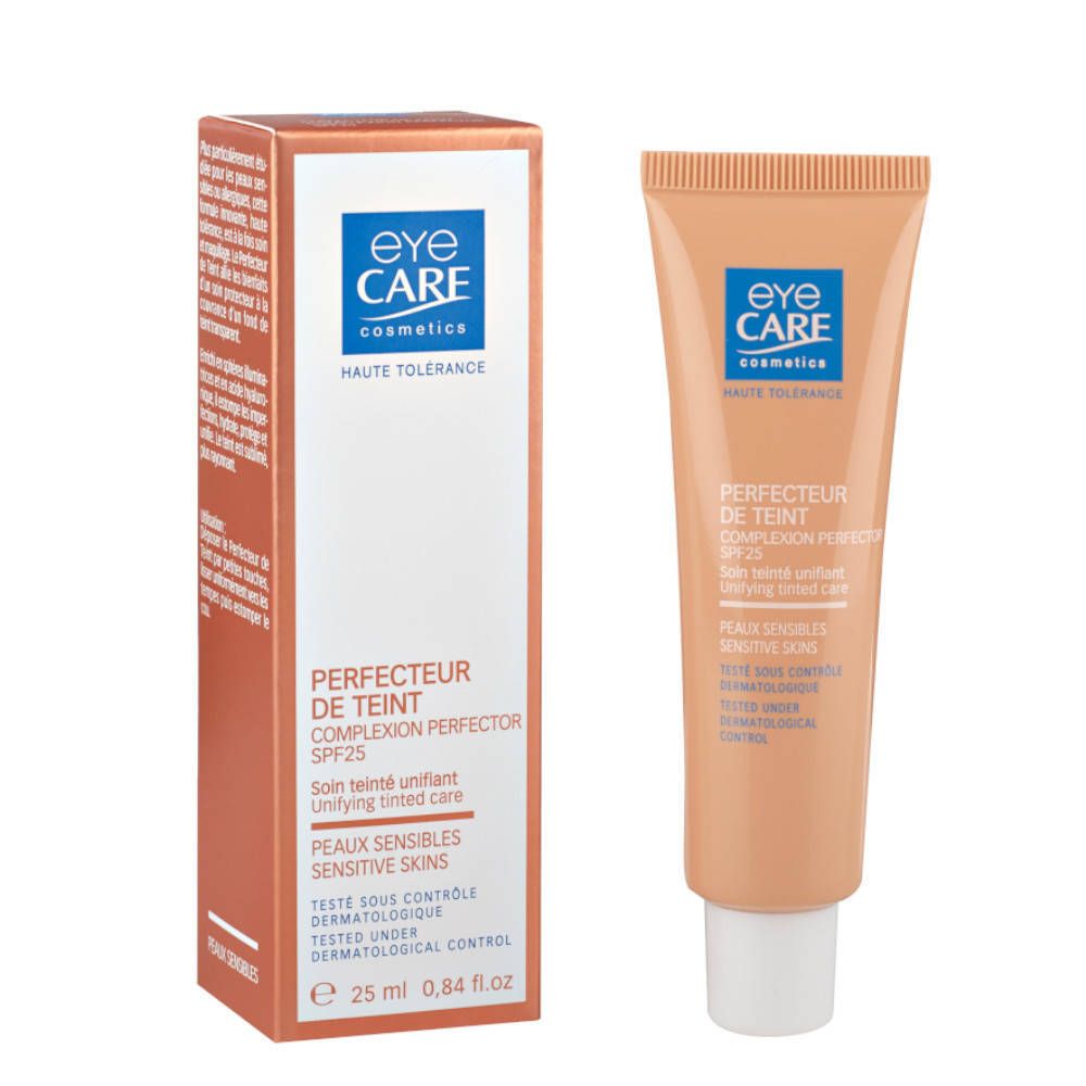 Tube et boîte de Perfecteur de Teint Beige Rose SPF25 Eye Care. Inscriptions et informations sur l'emballage. Crème teintée.