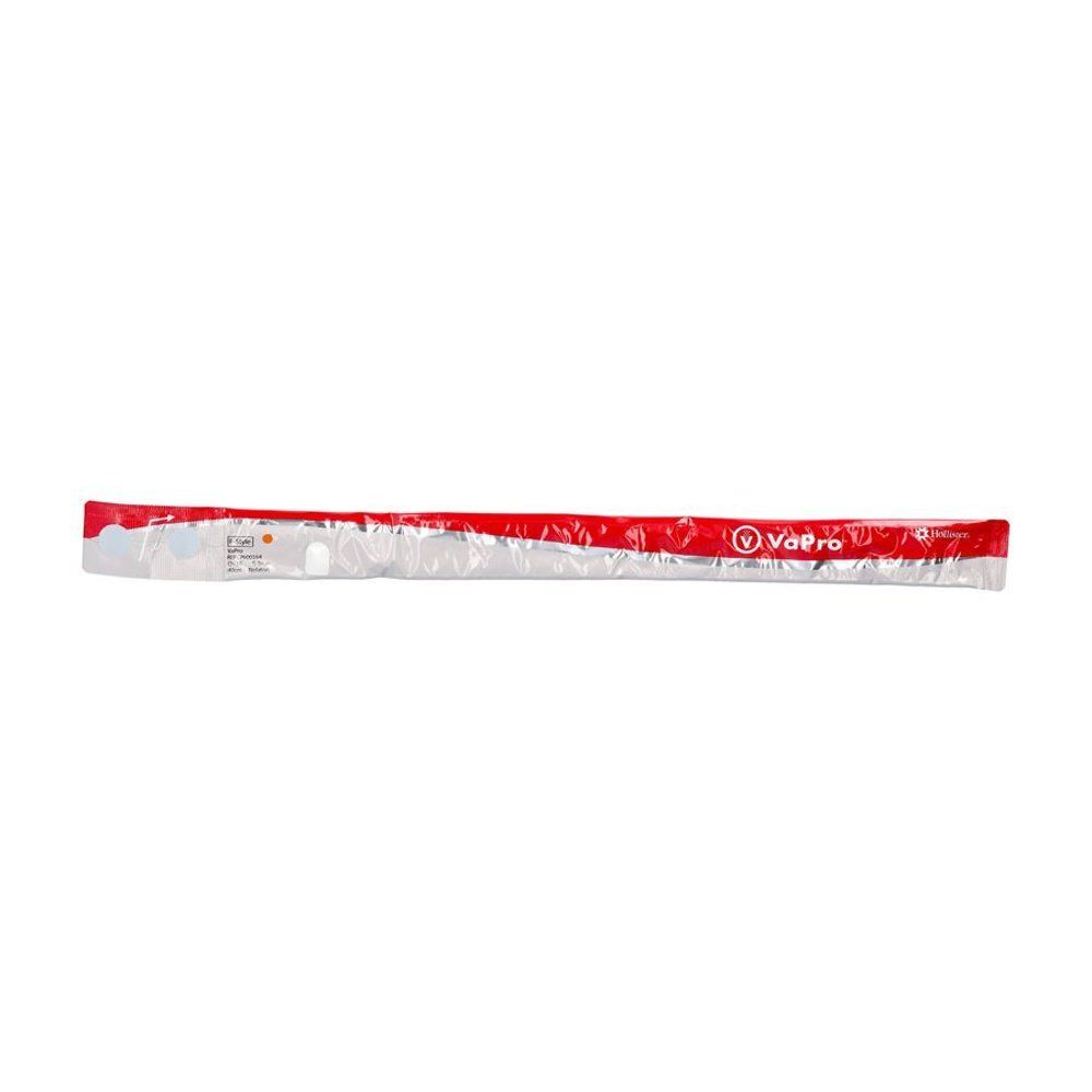 Cathéter individuellement emballé, transparent, avec emballage rouge. Texte "VaPro" et informations produit visibles.