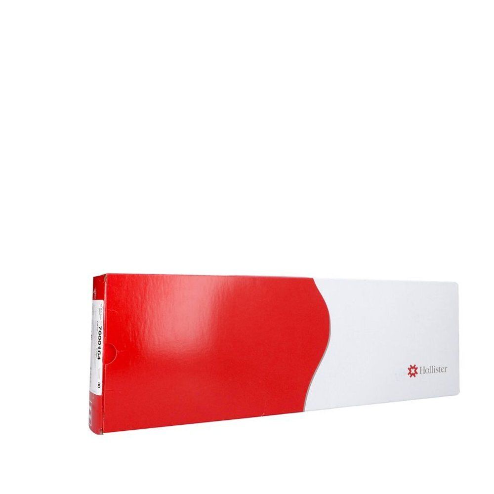 Emballage rouge et blanc avec logo Hollister. Nom du produit non visible. Forme angulaire, rectangulaire.