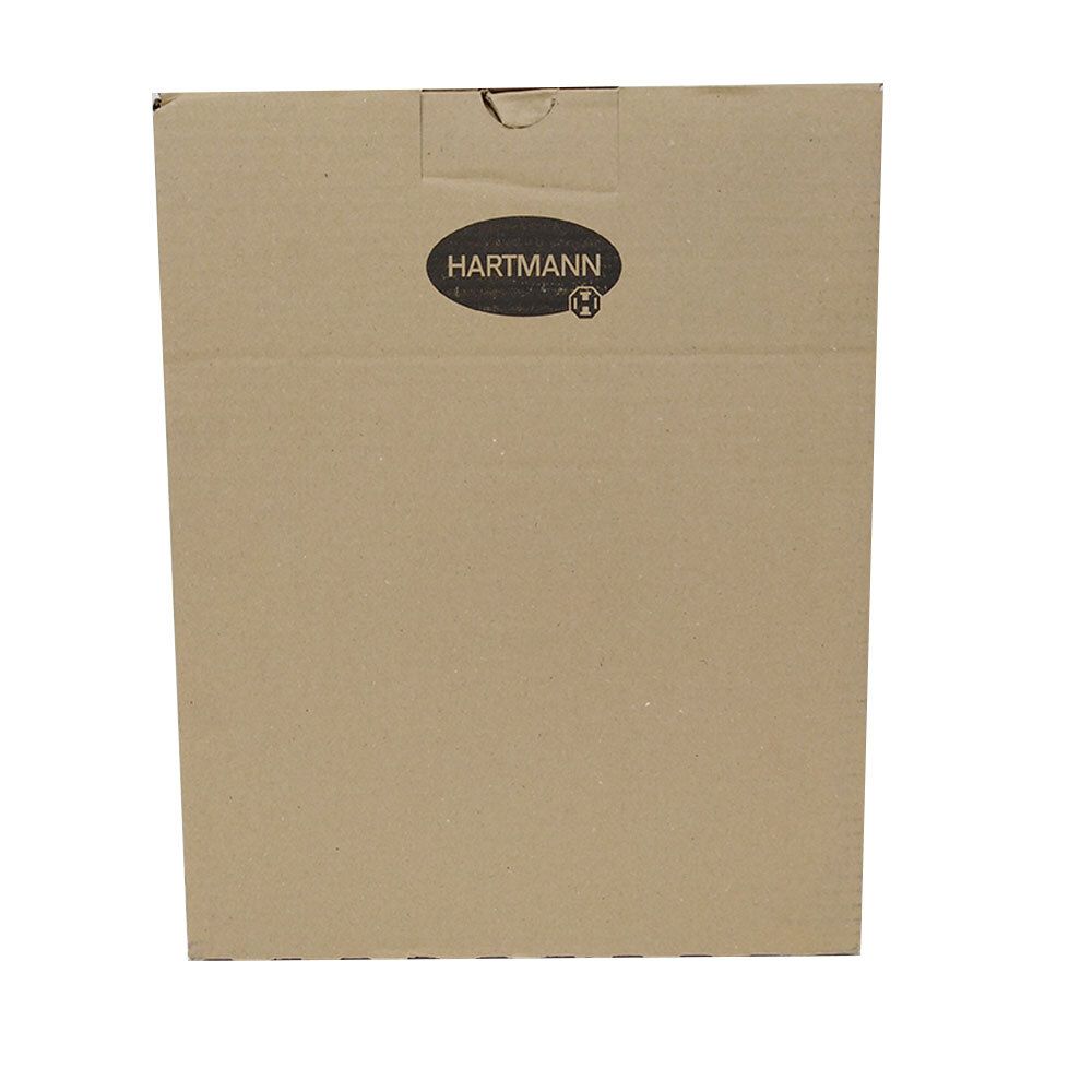 Boîte en carton marron avec logo Hartmann. Dessus avec rabat de fermeture.
