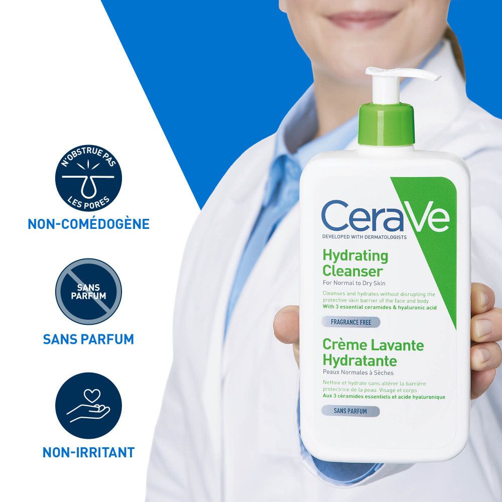 CeraVe Crème Lavante Hydratante visage et corps pour les peaux sèches à très sèches 236ml