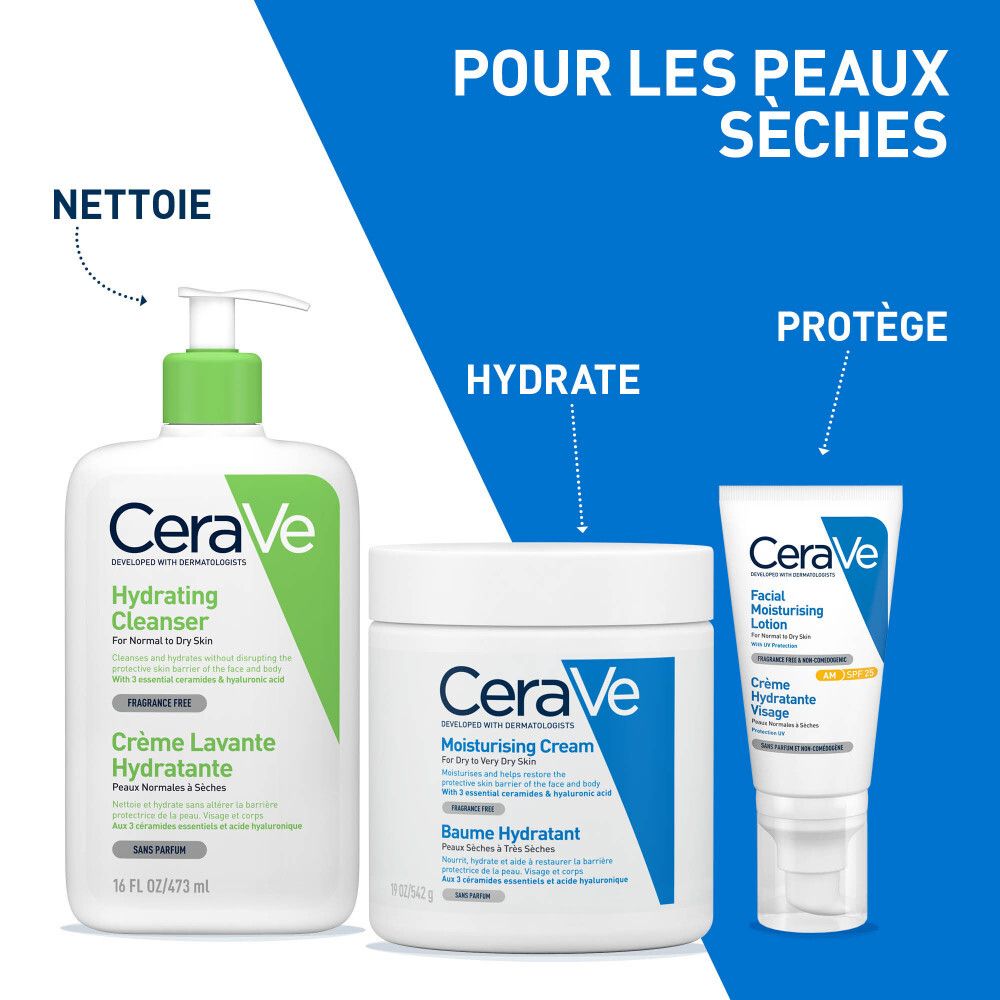 CeraVe Crème Lavante Hydratante visage et corps pour les peaux sèches à très sèches 236ml