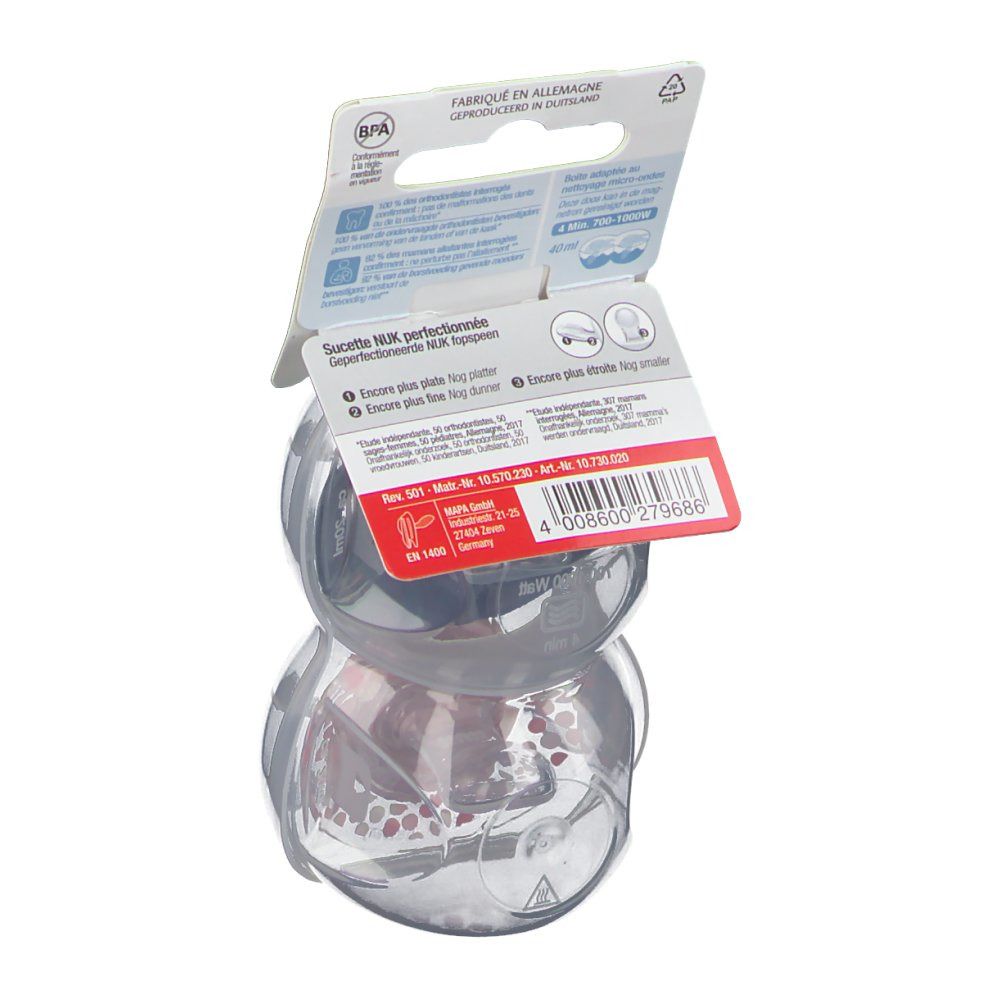 Dos de l'emballage avec informations sur le produit et code-barres. Informations et logos du fabricant.