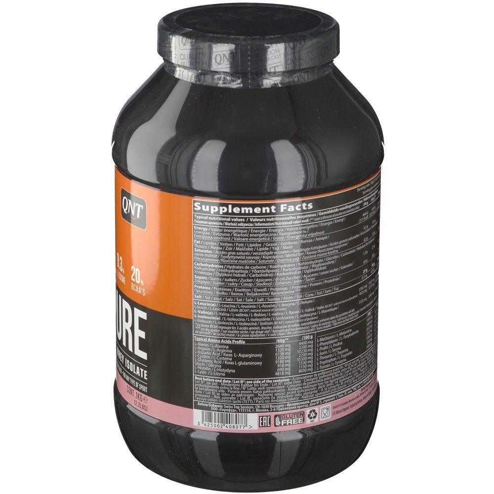 Dos d'une boîte noire avec informations nutritionnelles. Bande rose en bas. Contient des informations sur les ingrédients.