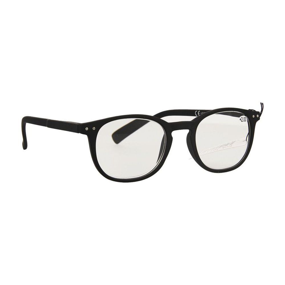 Lunettes de lecture noires à verres ronds, puissance +2.00.