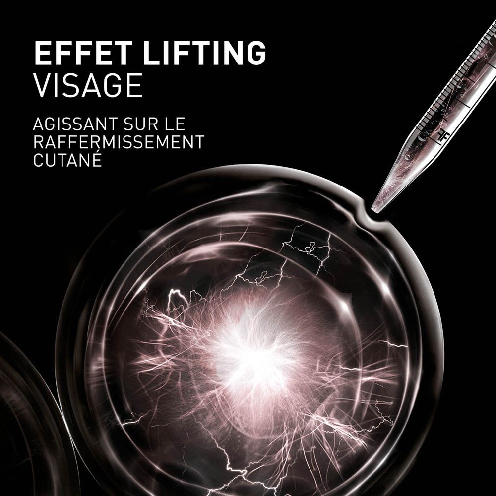 Graphique : Effet lifting. Produit et applicateur. Fond noir.