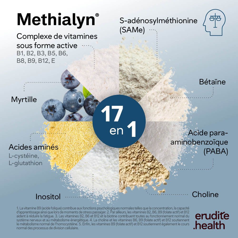 Emballage de Nutriphyt Methialyn® avec vitamines B actives, vue de face.