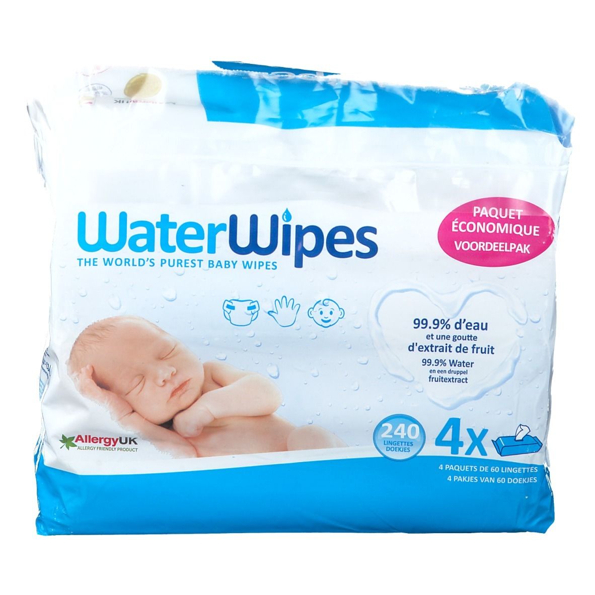 Lingettes WaterWipes pour bébé - 99.9% d'eau : idéal pour la peau