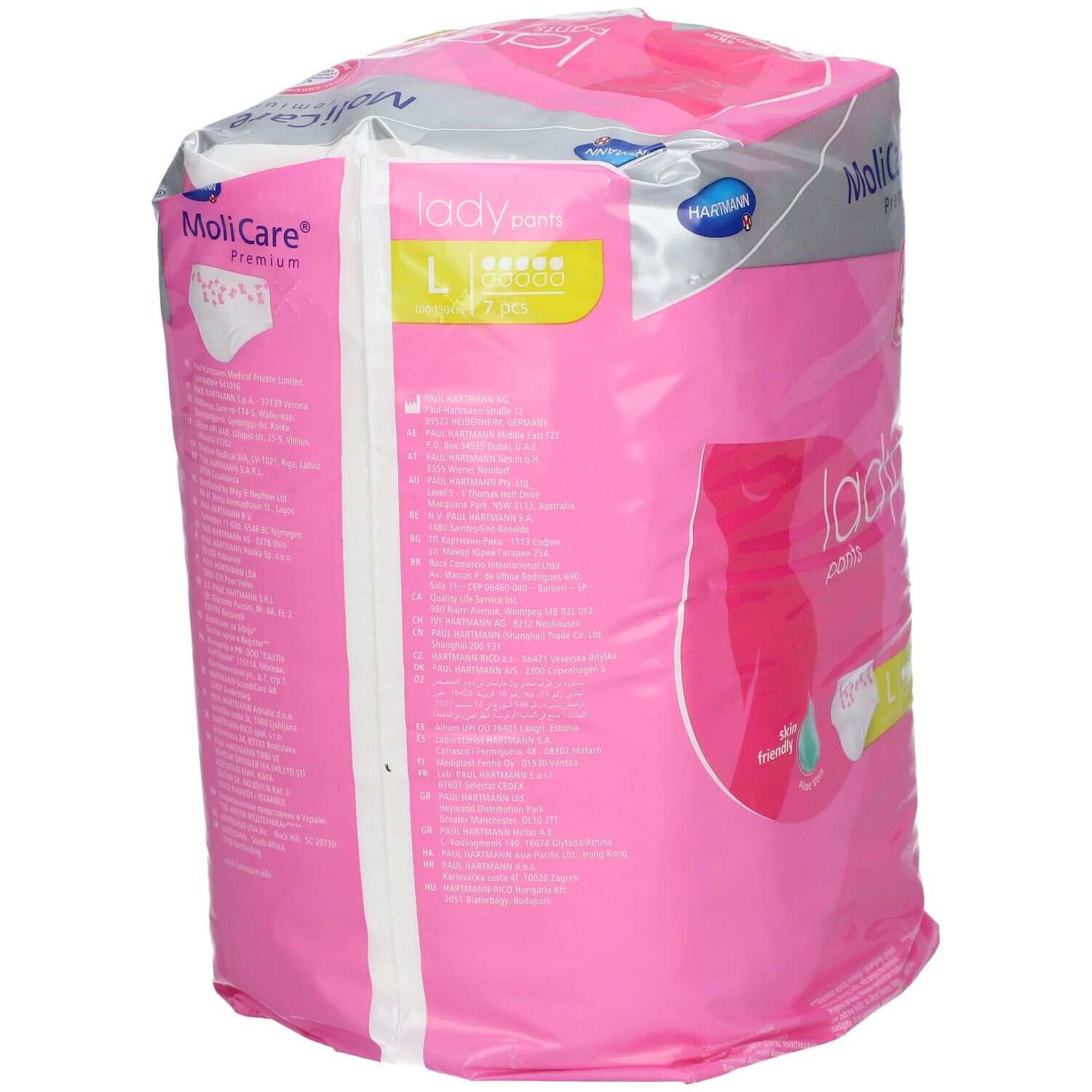 MoliCare Premium Lady Pants. Emballage rose. Taille L. Vue arrière avec texte.