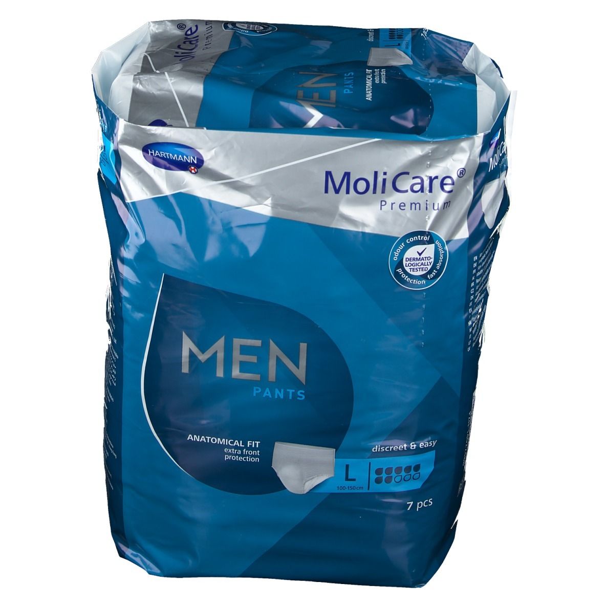 Paquet de MoliCare Premium MAN Pants, taille L, 7 pièces. Coupe anatomique, discret et facile.