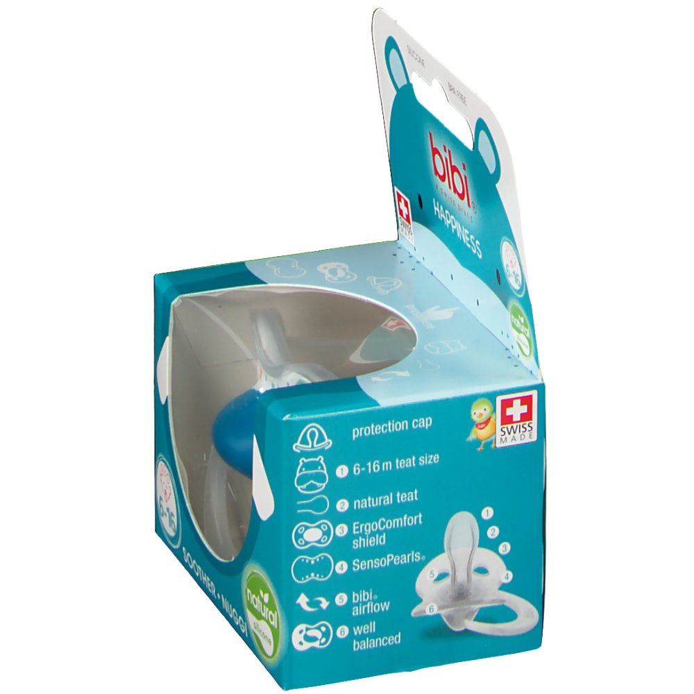 bibi® Happiness Tétine Naturale en silicone 6-16 mois (Couleur non sélectionnable)