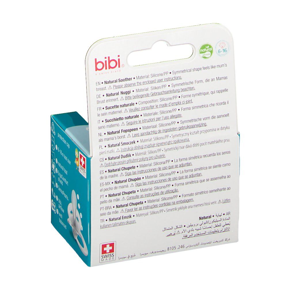 bibi® Happiness Tétine Naturale en silicone 6-16 mois (Couleur non sélectionnable)