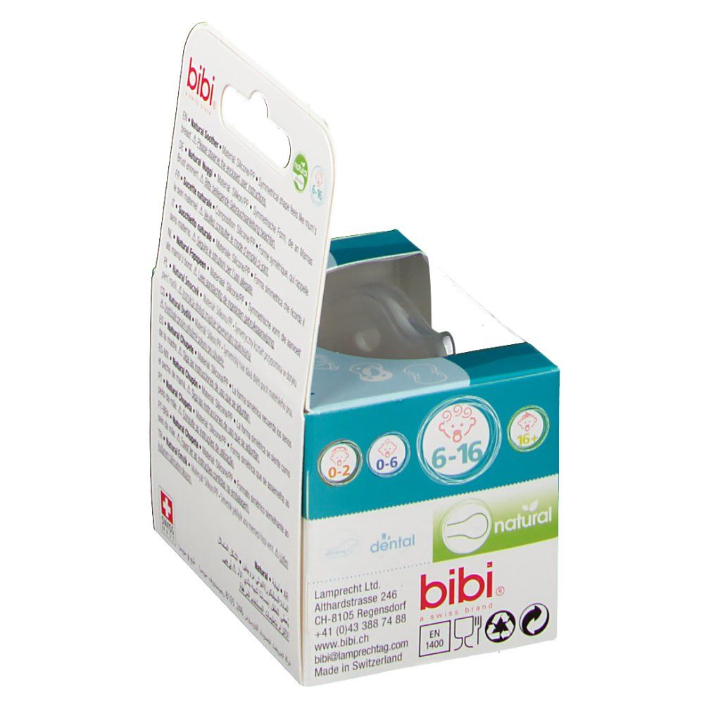bibi® Happiness Tétine Naturale en silicone 6-16 mois (Couleur non sélectionnable)