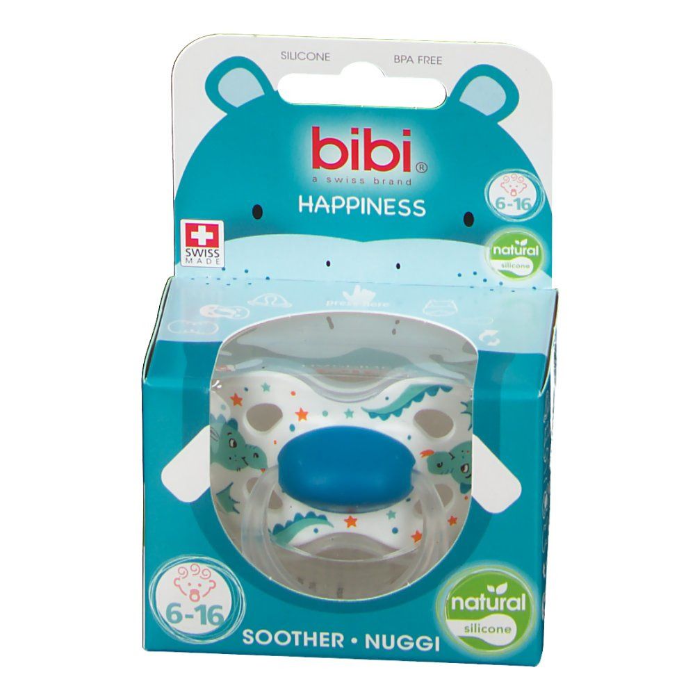 bibi® Happiness Tétine Naturale en silicone 6-16 mois (Couleur non sélectionnable)