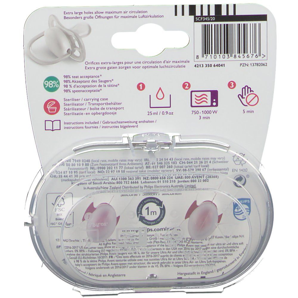 Avent Sucette Ultra Air Silicone Girl Deco 0-6 mois