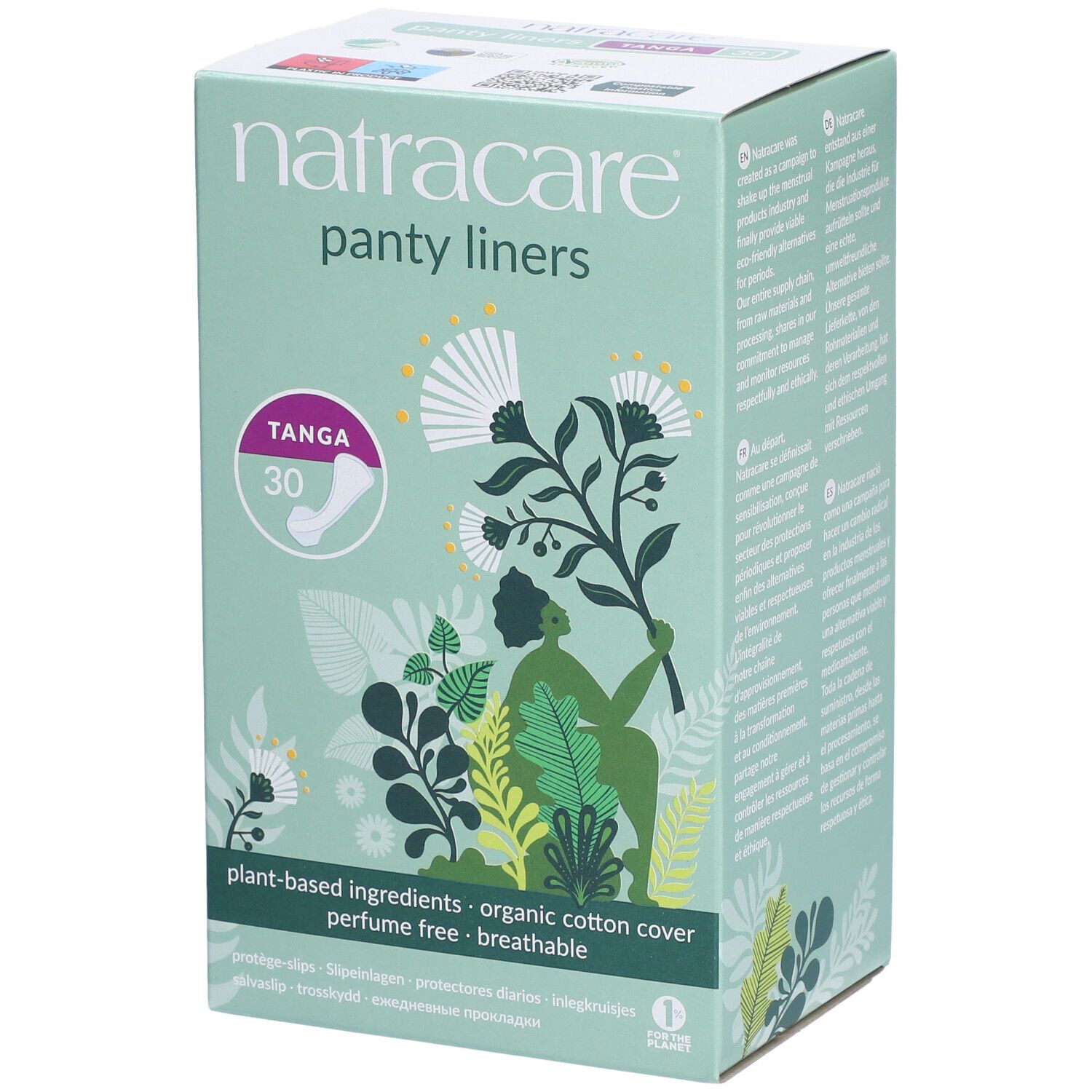 Natracare Panty Liners – Tanga – sans parfum, couverture coton biologique