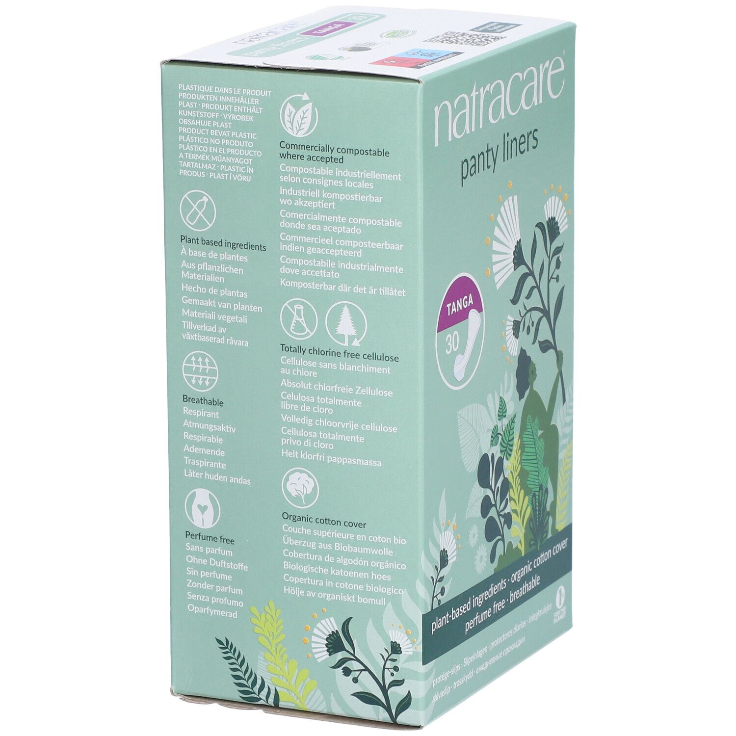 Natracare Panty Liners – Tanga – sans parfum, couverture coton biologique