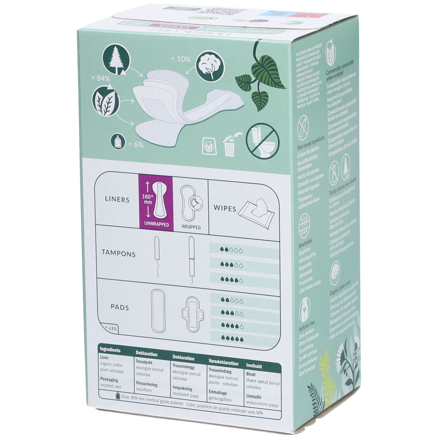 Natracare Panty Liners – Tanga – sans parfum, couverture coton biologique