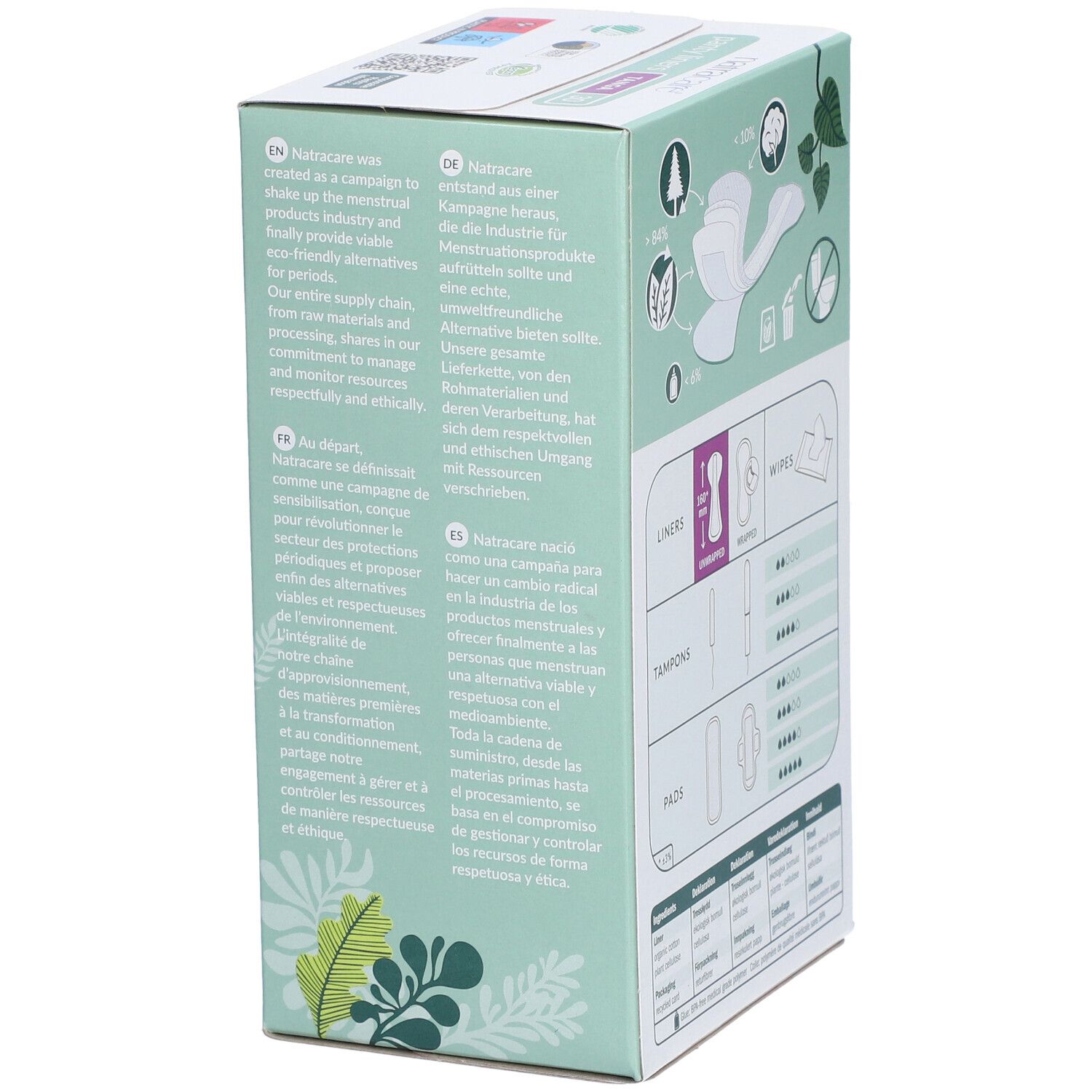 Natracare Panty Liners – Tanga – sans parfum, couverture coton biologique