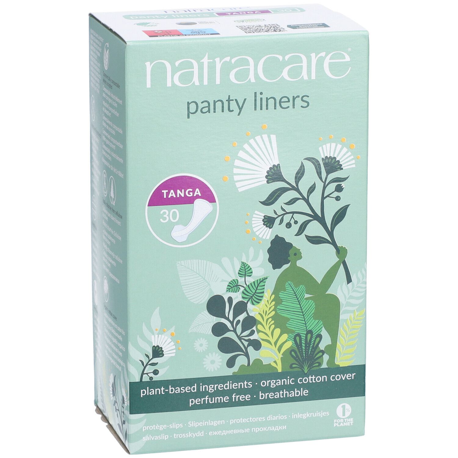 Natracare Panty Liners – Tanga – sans parfum, couverture coton biologique