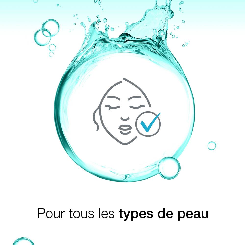 Symbole : visage avec coche. Pour tous les types de peau.